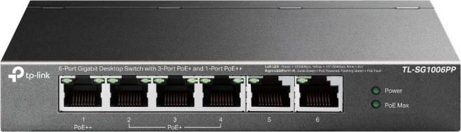 Gigabit-switch TP-Link SG1006PP med 6 porte (3 PoE+ 1 PoE++)