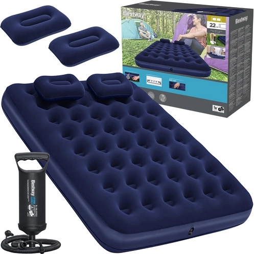 Bestway oppustelig velourmadras Queen 203 × 152 cm med pumpe og puder