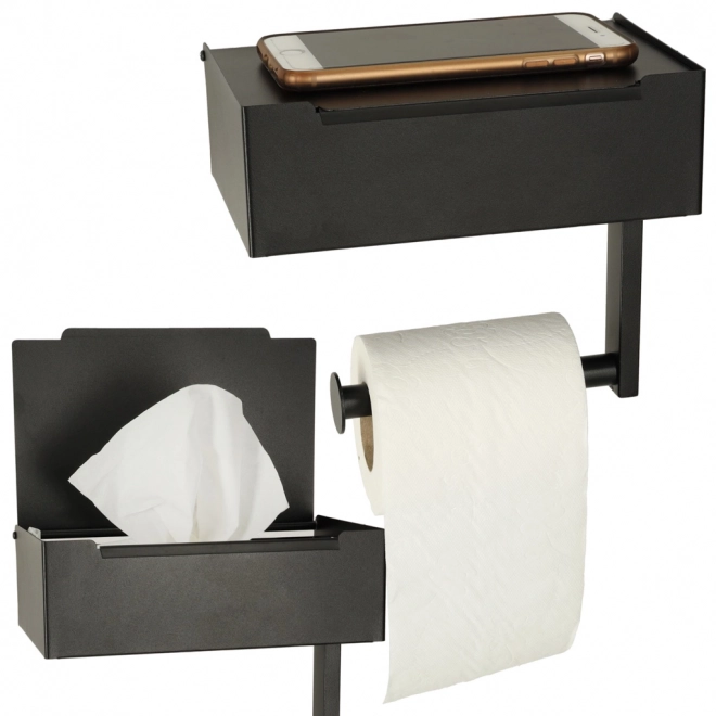 Toiletrulleholder med hylde og opbevaringsplads sort