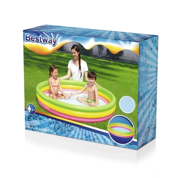 Farverigt oppusteligt babypool 152x30cm i kasse 30x24x7cm 2+