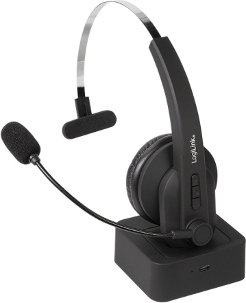 Bluetooth-headset med mikrofon og ladestation