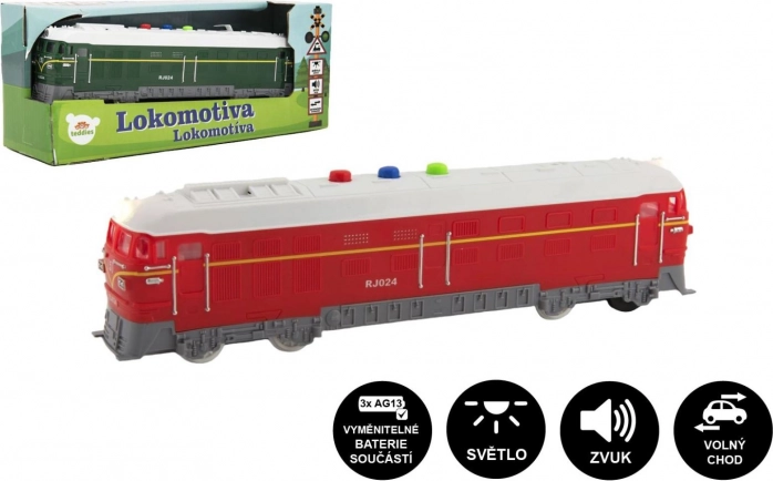 Plastlokomotiv 23 cm med lys og lyd på batterier