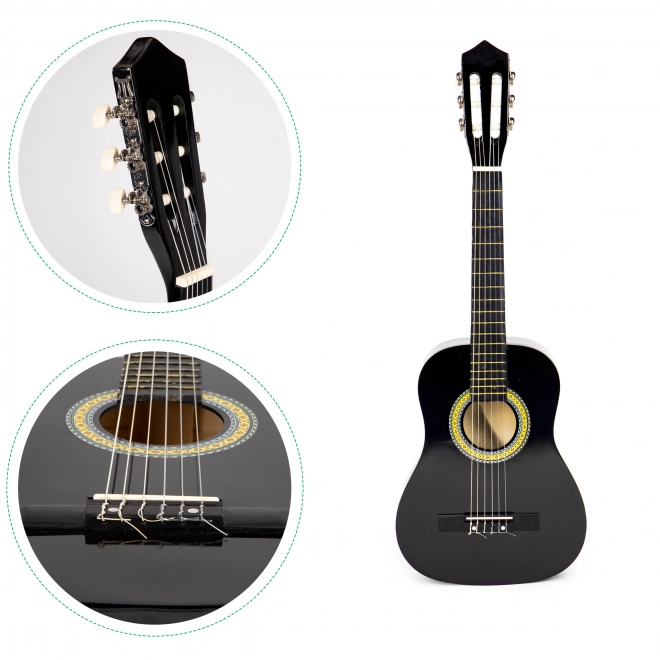 Stor børneguitar af træ med 6 strenge ECOTOYS – Sort