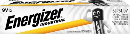 Industrielle alkalinebatterier 9V 6LR61 – pakke med 12 stk.