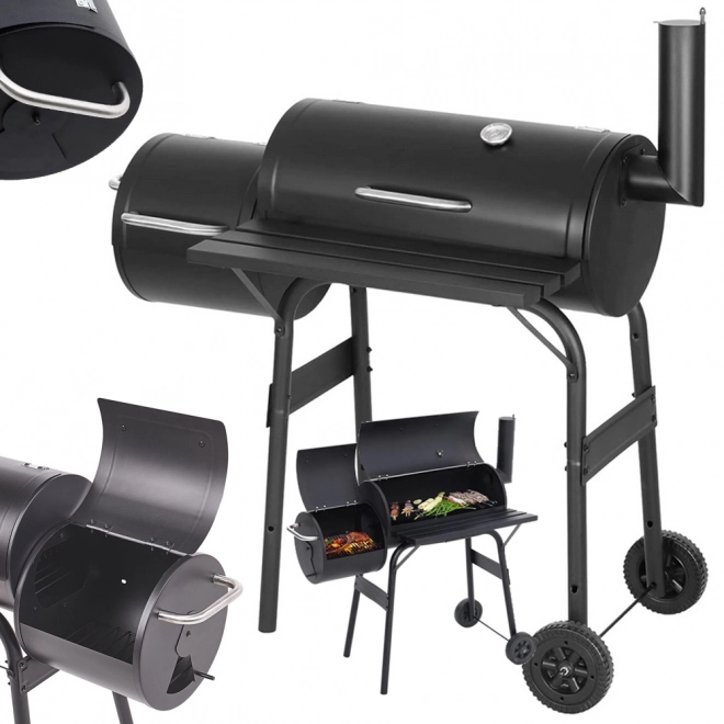 Havegrill til trækul med rygeovn og hjul