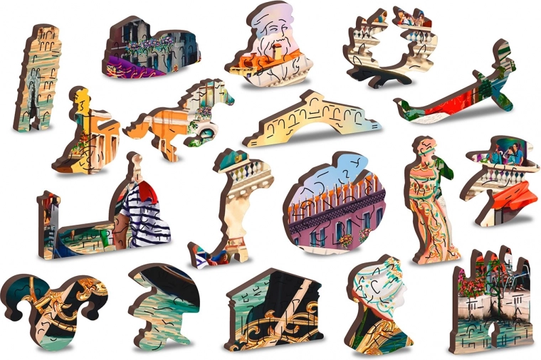 Unikt formede brikker med laserdetaljer