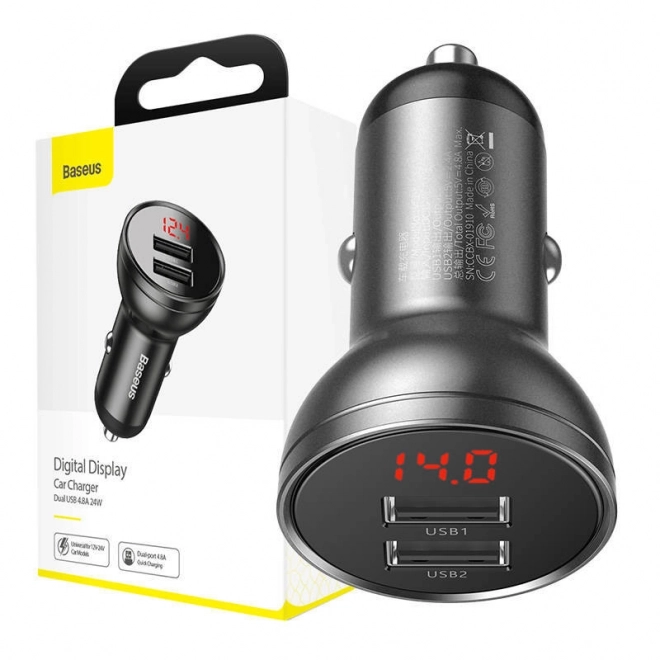 Baseus biloplader med skærm 2x USB
