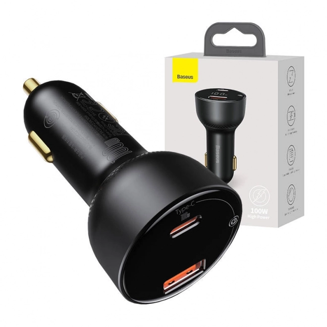 Hurtigoplader til bil Baseus USB og USB-C 100W sort