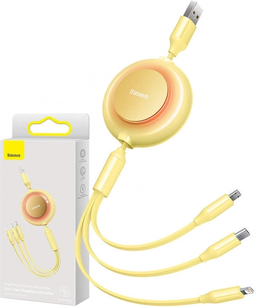 Baseus Bright Mirror 2 USB-kabel 3-i-1 til Micro USB / USB‑C / Lightning 3,5 A 1,1 m – gul