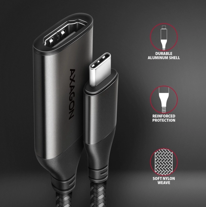 Adapter USB-C til HDMI 4K/60Hz aluminiums, 25 cm kabel