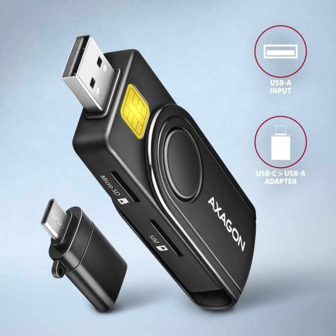 Lommekortlæser AXAGON til ID, SD, microSD og SIM-kort med USB