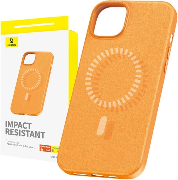 Magnetisk etui BASEUS Fauxther til iPhone 15 Pro Max, orange