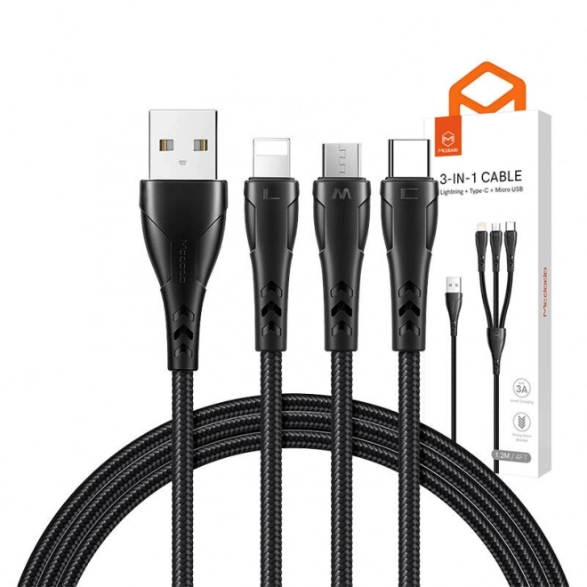 Kabel 3 i 1 USB til USB-C / Lightning / Micro USB, Mcdodo CA-6960, 1,2 m (sort)