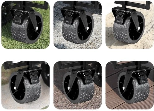 Brede 360° hjul med bremse til alle underlag