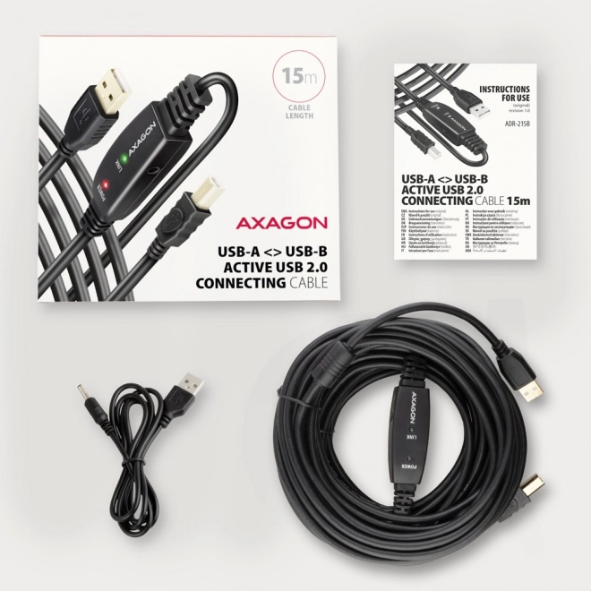 ADR-215B USB 2.0 A-M -> B-M aktivt forbindelseskabel/forstærker 15 m