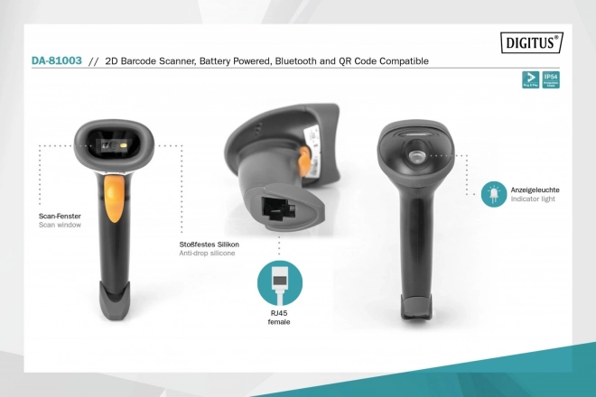 Trådløs Bluetooth stregkodescanner 1D og 2D med QR-koder og stativ