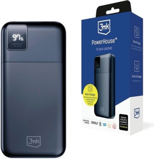 Powerbank 3mk PowerHouse 20000 mAh med hurtigopladning QC 3.0 og PD