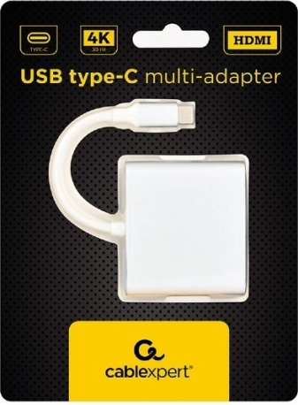 Sølvfarvet USB-C adapter med USB A 3.0 og HDMI