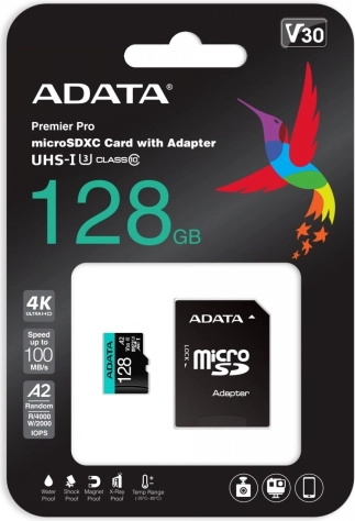 microSD-hukommelseskort 128 GB UHS‑I U3 V30 A2 + adapter