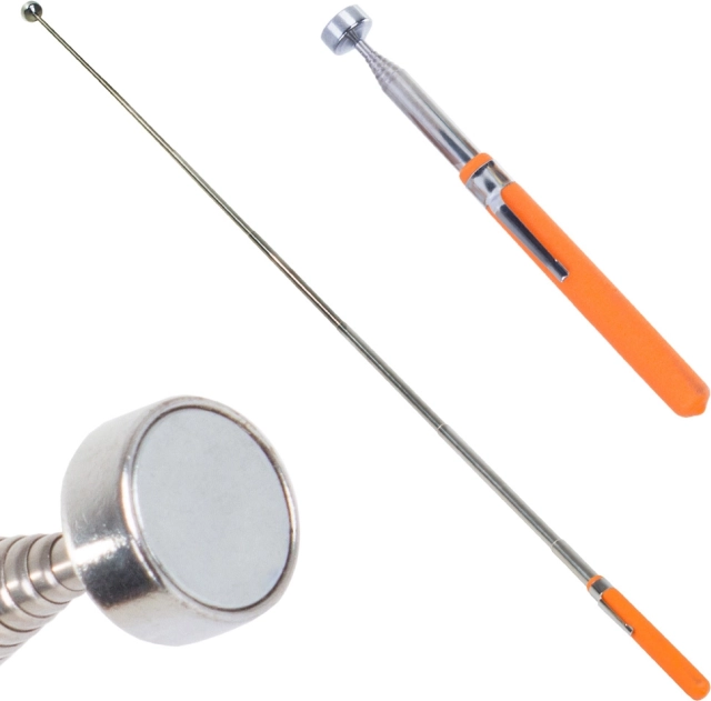 Teleskopisk magnetisk opsamler med clips, 15,5–83,5 cm, orange håndtag