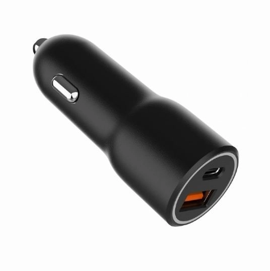 Hurtig sort USB-A/USB-C biloplader 38W PD