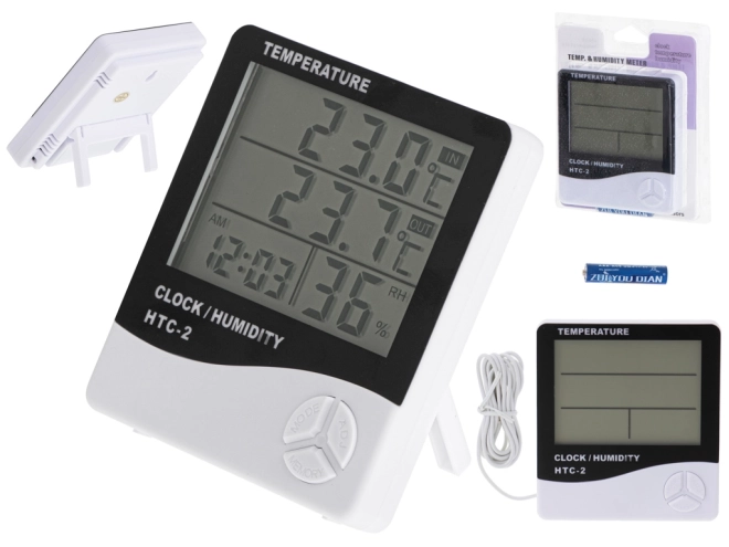 5-i-1 termometer, hygrometer og ur HTC