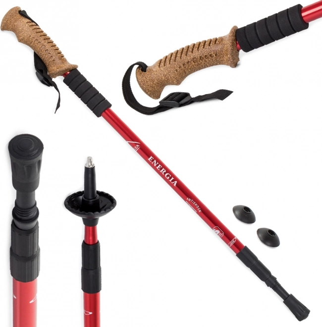 Vandrestave Nordic Walking korkstave - 1 styk – Červené