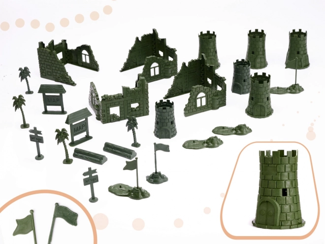 Sæt med soldaterfigurer + militærbase 114 dele