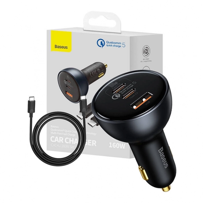 Biloplader Baseus Qualcomm, USB, 2x USB-C, 160 W (grå)