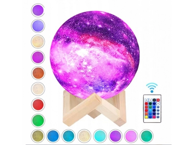 Nattlampe GALAXY 3D med farvet RGB baggrundsbelysning + fjernbetjening