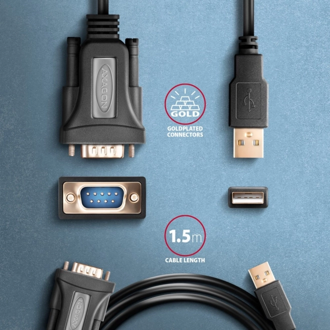 Adapter USB 2.0 til RS-232 med seriel port, 1,5m kabel, FTDI chip