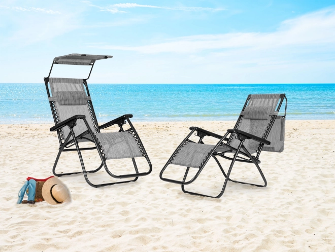 Foldbart justerbart have-/strandstol med solskærm grå