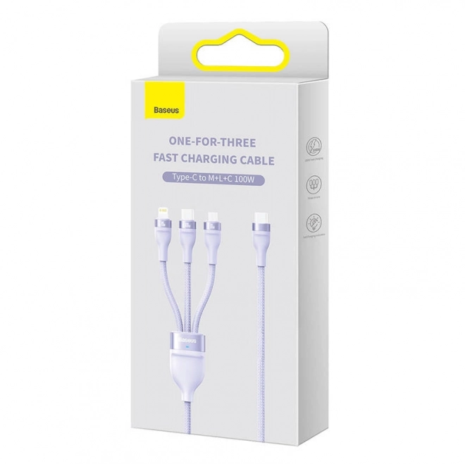 Multifunktionel opladerkabel Baseus med USB-C, Micro USB og Lightning stik, 100W, 1,5 m