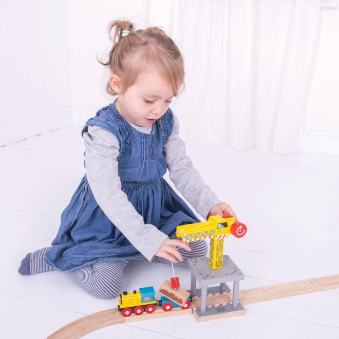Bigjigs Rail Stor kran Gul