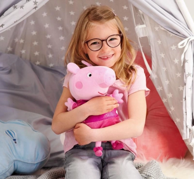 Peppa Pig 2-i-1 plys godnatursklud, med musik + lys, lyserød, 25 cm