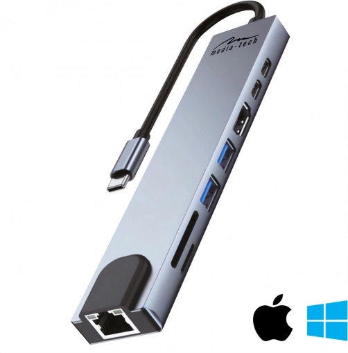 Dockingstation 8‑i‑1 med gigabit LAN og USB‑C PD