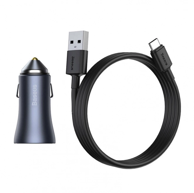 Baseus biloplader med dual USB og USB-C kabel