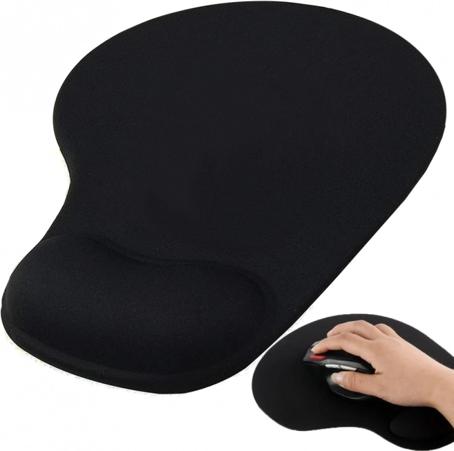 Ergonomisk gel-musemåtte med håndledsstøtte, sort