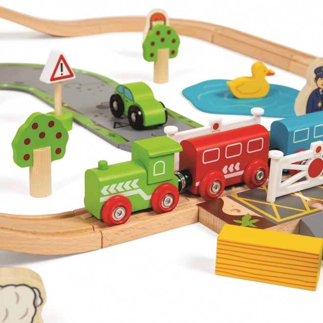 Bigjigs Rail Træjernbanesæt med landevej 80 dele