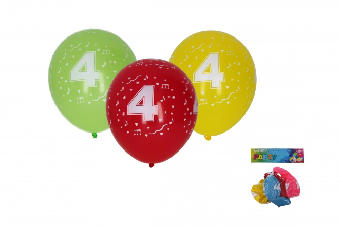 Oppustelig ballon med nummer 4 30 cm - sæt med 5 stykker