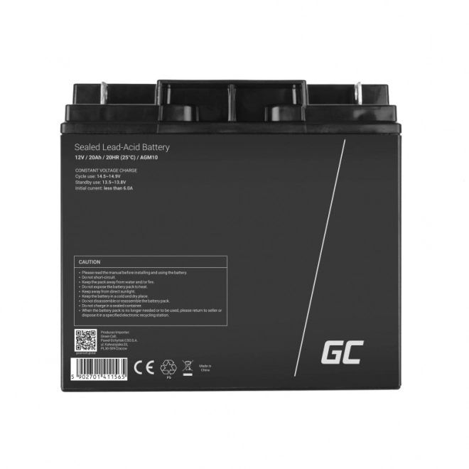 Genopladeligt batteri AGM VRLA Green Cell AGM10 12V 20Ah (til plæneklippere, både, motorer, vogne)