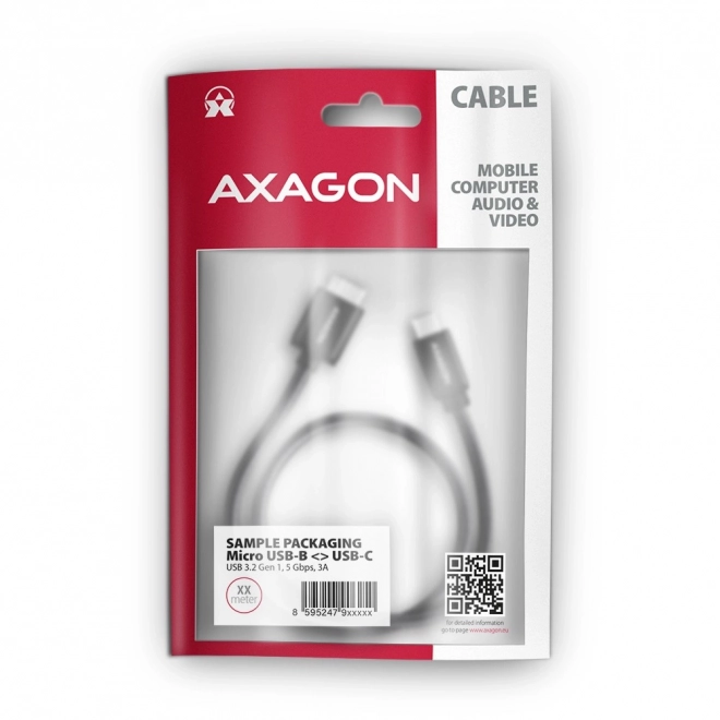 Kabel Micro-B USB til USB-C 3.2 Gen 1 1m 3A ALU PVC