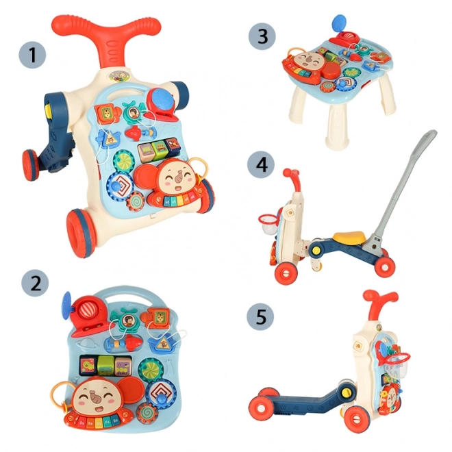 Multifunktionelt baby walker og interaktivt bord 5i1