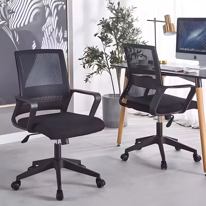 Kontorstol, drejelig, formet, justerbar højde, sort, ModernHome