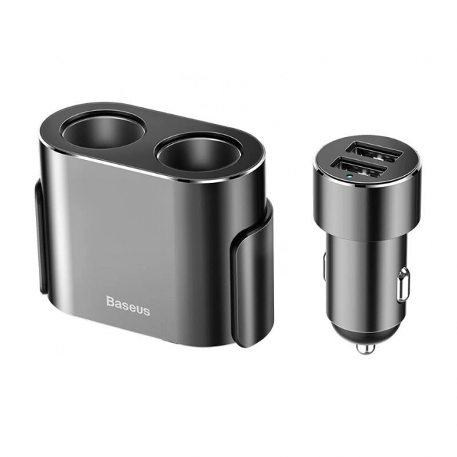 Cigarettænderstik med splitter 2xUSB 3,1A 100W - sort