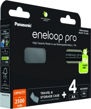 Eneloop PRO genopladeligt batteri AA 2500 mAh 4 stk med æske