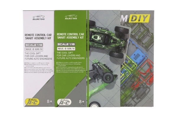 Auto RC buggy plast 22cm byggesæt 24MHz på batteri grøn i æske 34x25x7cm