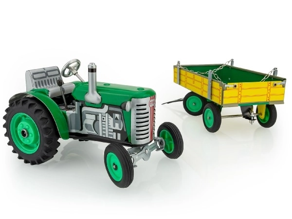Traktor Zetor med trailer grøn nøgle metal 28cm Kovap i æske