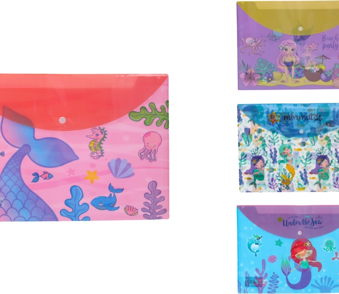 Mappe med trykknap med havfruemotiv 36 × 26 cm