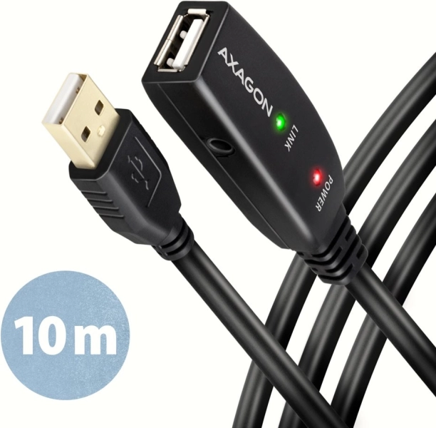 Axagon ADR-210 aktiv USB 2.0 forlængerkabel A–M til A–F 10 m